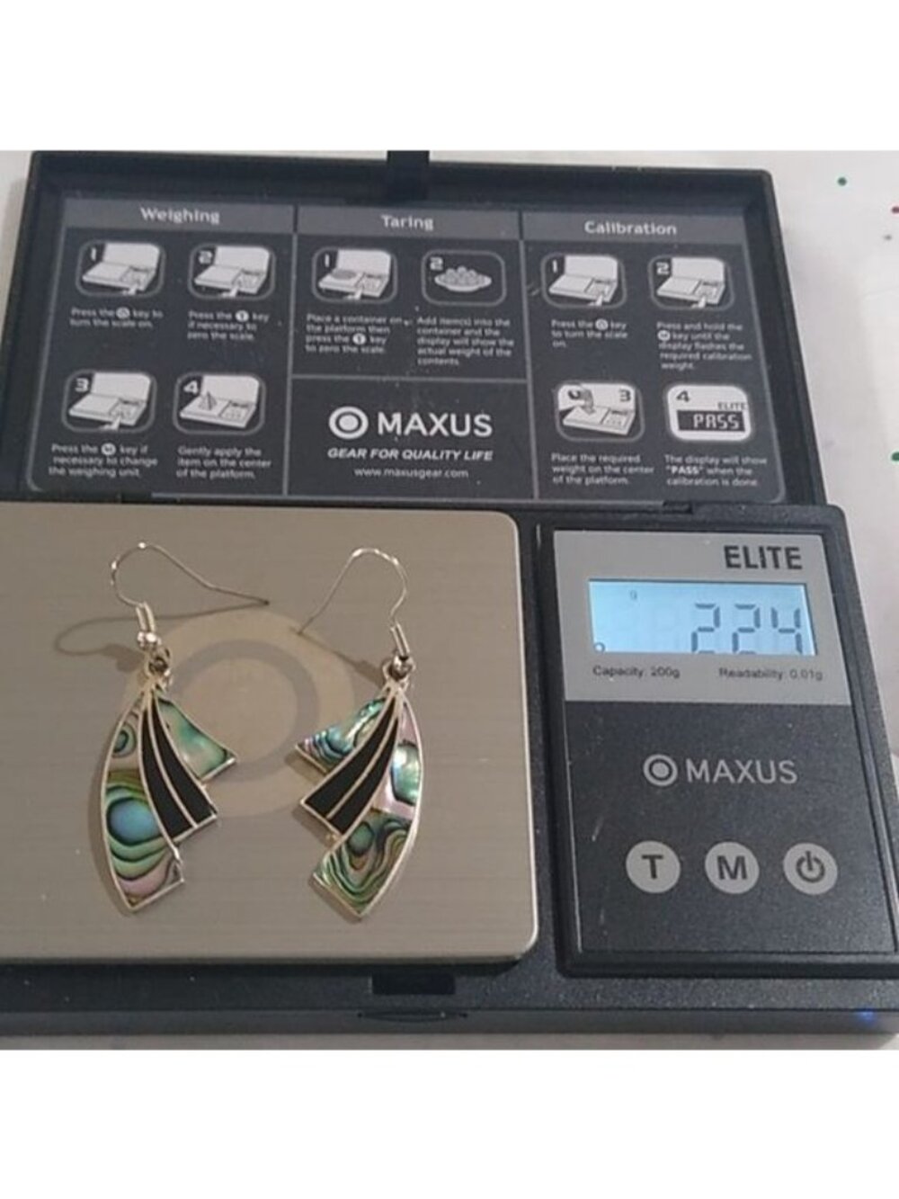 Alpaca Silver + Abalone Dangle Earrings, Mexico - Picture 5 of 5